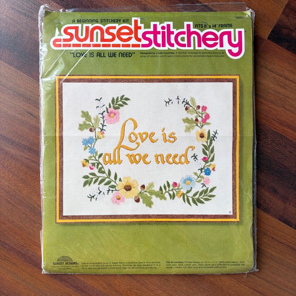 Sunset Stitchery Love is All We Need Embroidery Kit‎ Vintage 1977 design only